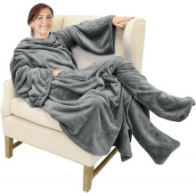 Classy Wearable Snuggle Blanket with Sleeves and Foot Pocket,for Women Warm Fluffy Plush Throws Winter TV Blanket