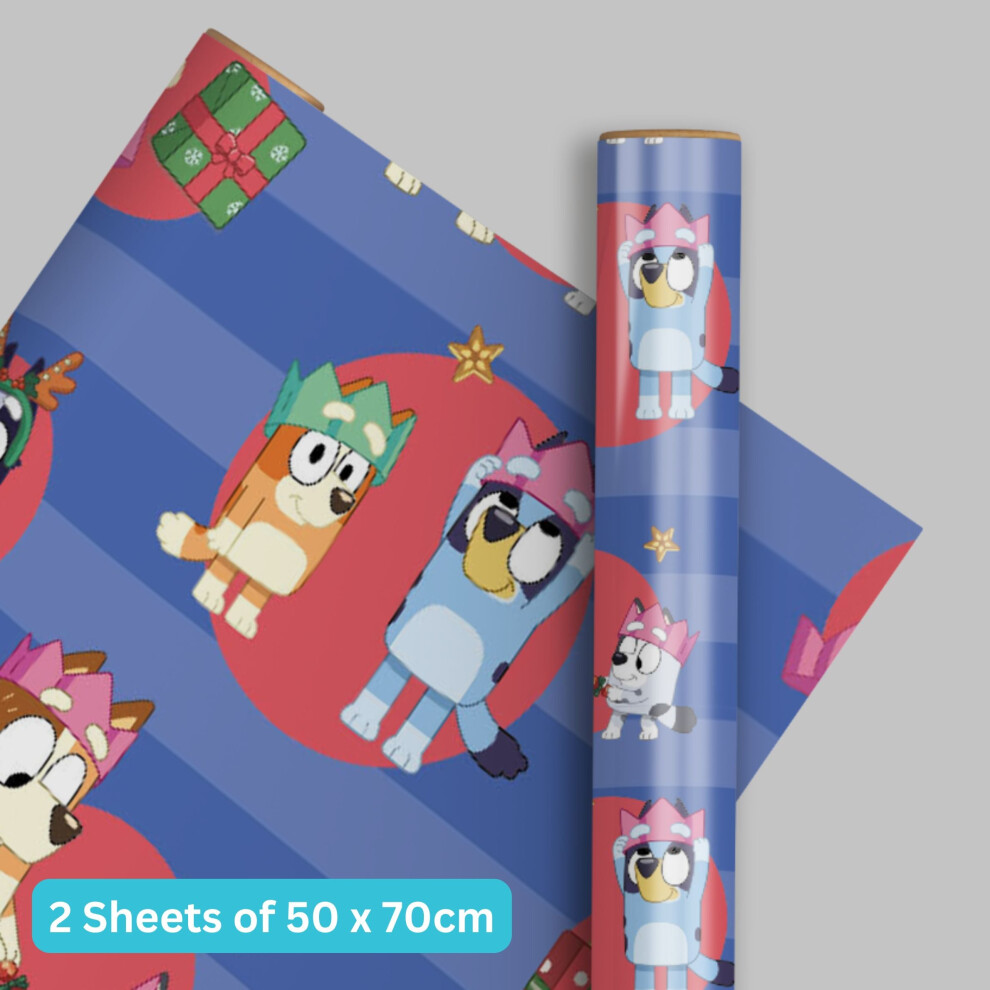 Bluey Christmas 2 Sheets & 2 Tags Gift Wrap