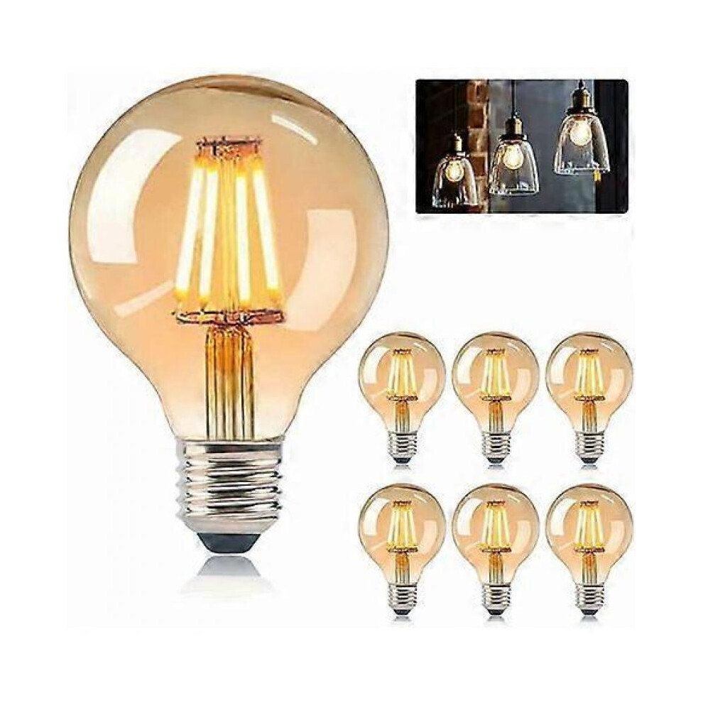E27 Vintage Bulb, LED Bulbs E27 G80 4W Lamp,Vintage Antique Decorative Lamp Warm White for Restaurant,Cafe,Windows, Showrooms-6pcs
