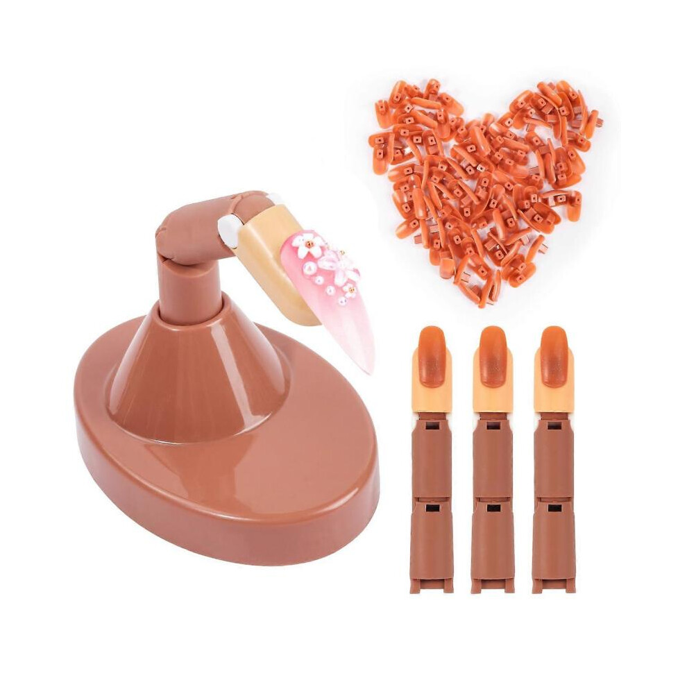 Acrylic Nail Training Fingers, 3 Fake Fingers With Base And Tips, Flexible For Nail Art Practice. Brown