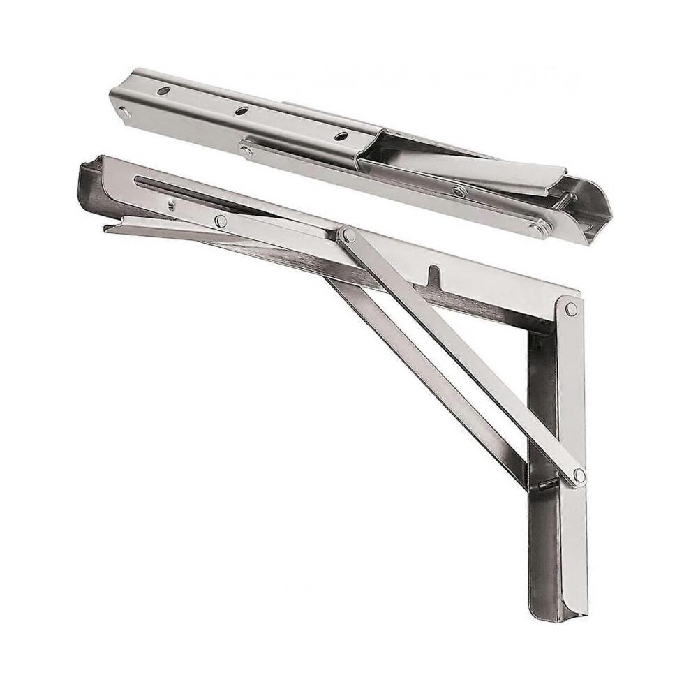 10'' Folding Shelf Brackets Load 220 Lbs, Heavy Duty Stainless Steel DIY Wall Mounted Shelf Brackets, Space Saving, 2-Pack