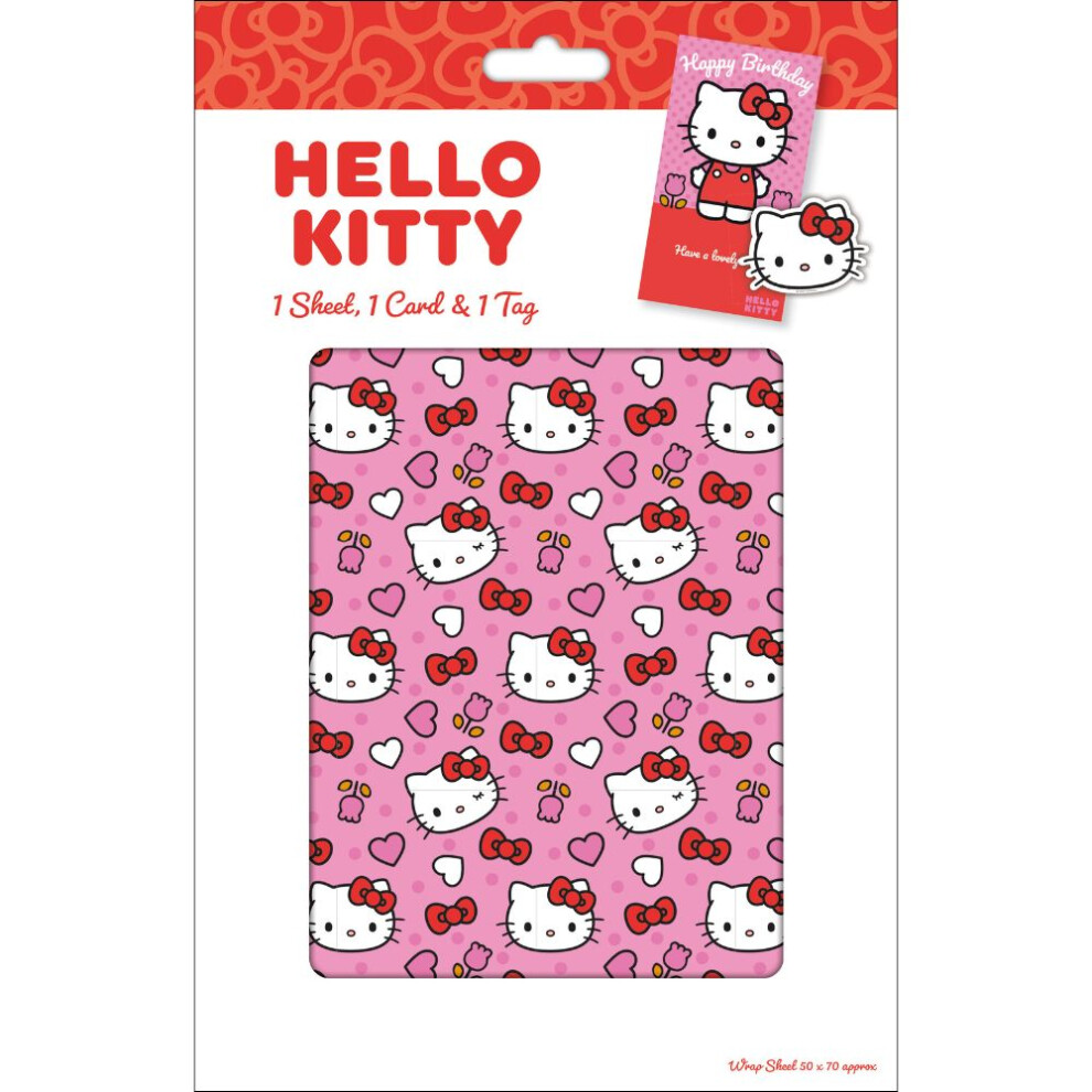 Hello Kitty 1 Sheet, 1 Tag, 1 Card Pack
