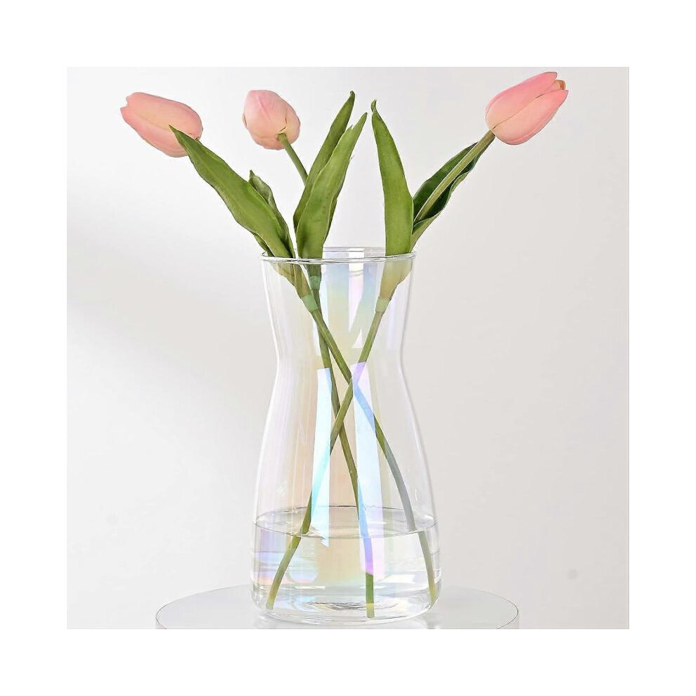 Glass Vase, Ins Modern Irised Crystal Glass Vases For Dcor Flowers Centerpiece Home Indoor Desk Decoration, Decorative Iridescent Glass Vase Clear