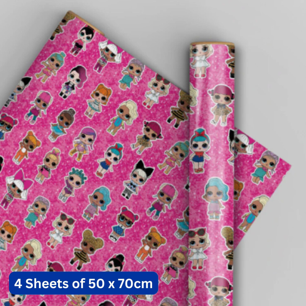 LOL Surprise 4 Sheets & 4 Tags Gift Wrap Bundle