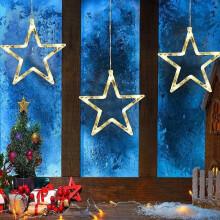 (Star) 3 Pack Christmas Indoor Window Light Decoration - Warm White Backdrop String Lights for Outdoor Indoor Home Bedroom Wedding Party Holiday Wall