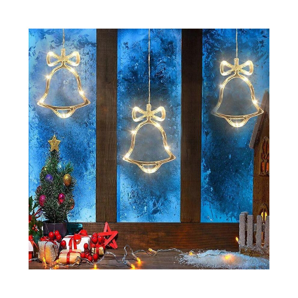 (Bells) 3 Pack Christmas Indoor Window Light Decoration - Warm White Backdrop String Lights for Outdoor Indoor Home Bedroom Wedding Party Holiday Wall