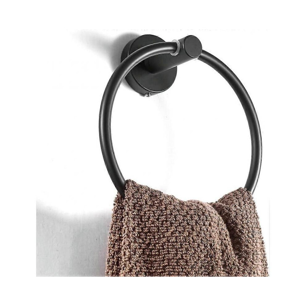 Designer Wall Mounted Towel Ring for Bathroom, Stainless Steel Black Round Towel Rings for Kitchen Room Bedroom 15.5cm