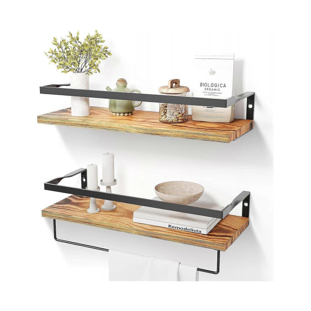 Wall shelf set of 2, wall shelf, floating shelf with towel holder, wooden shelf