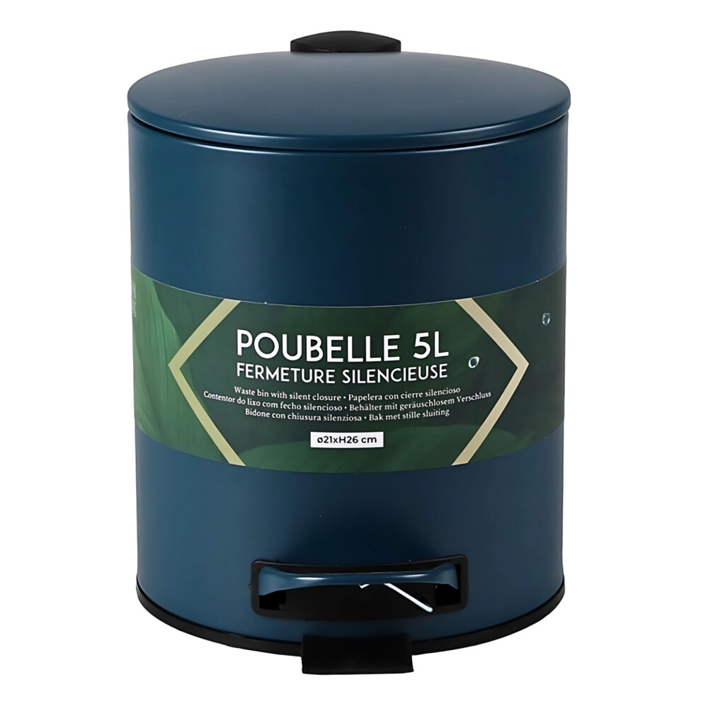 Bathroom Pedal Bin Metal Dark Blue w/ Soft Close Lid 5L Rubbish Waste Dustbin