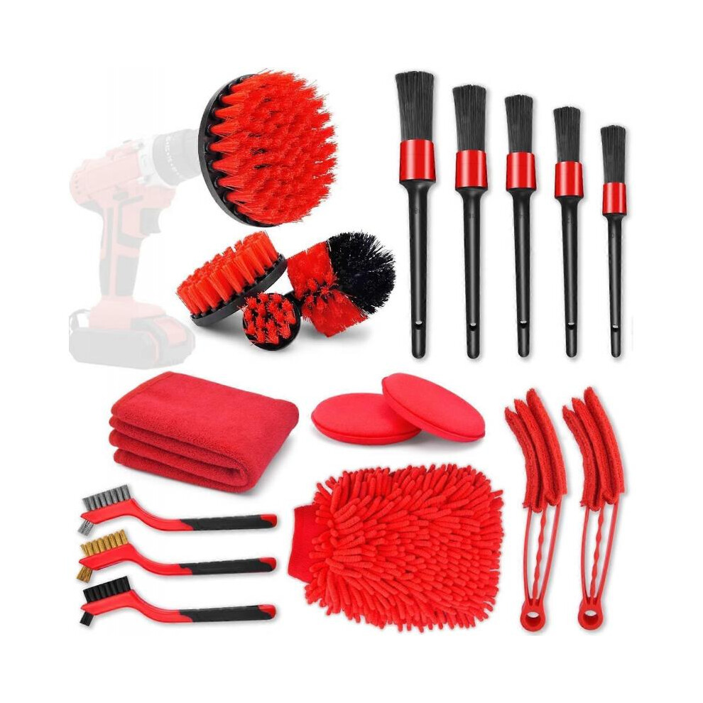 Car cleaning brush set, 18-piece car detailing brushes, car interior and exterior cleaning brush set, drill cleaning brush