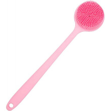 (Pink) Back Scrubber for Shower Soft Silicone Bathing Body Brush with Long Handle