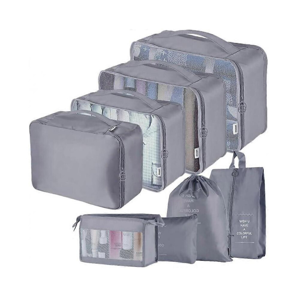 Travel Packing Cubes, Multifunction 8pcs/set Luggage Organiser Waterproof Compression Suitcase Essential Bag, Dark Gray