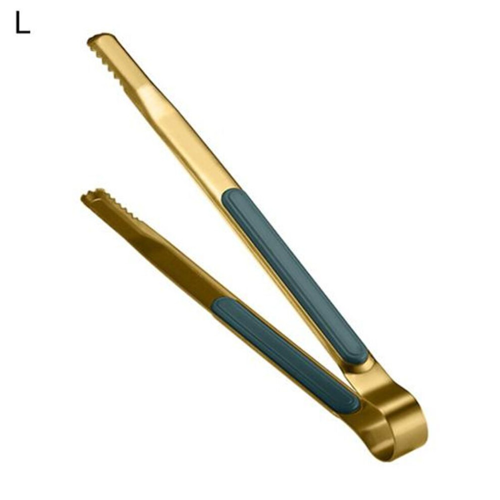 (as the picture, L) Food Tongs Anti-slip Multi-functional Non-stick Stainless Steel Salad Tongs