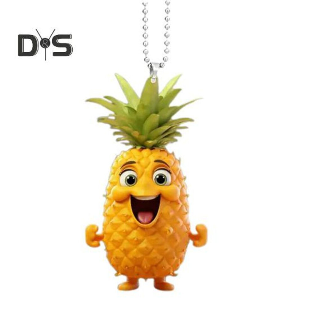 (as the picture, 3) Christmas Fruit Ornament Cartoon Pineapple/orange/corn/banana Acrylic Hanging Ornament For Car Window Bag Tree Decor