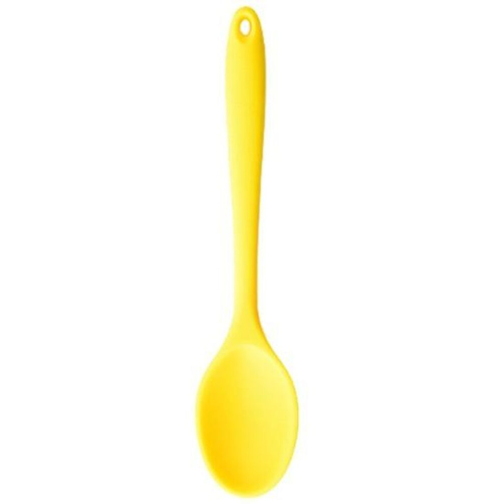 (yellow) Silicone Spoon Long-handled Heat-resistant Solid Color Food Grade Cooking Spoon Tools