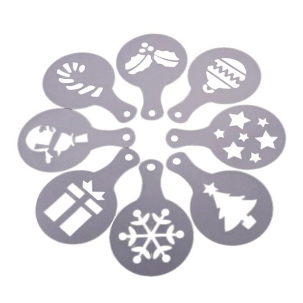 8pcs/pack Coffee Stencils Christmas Series Pattern Coffee Printing Tool Food Grade Coffee Foam Decorating Mold