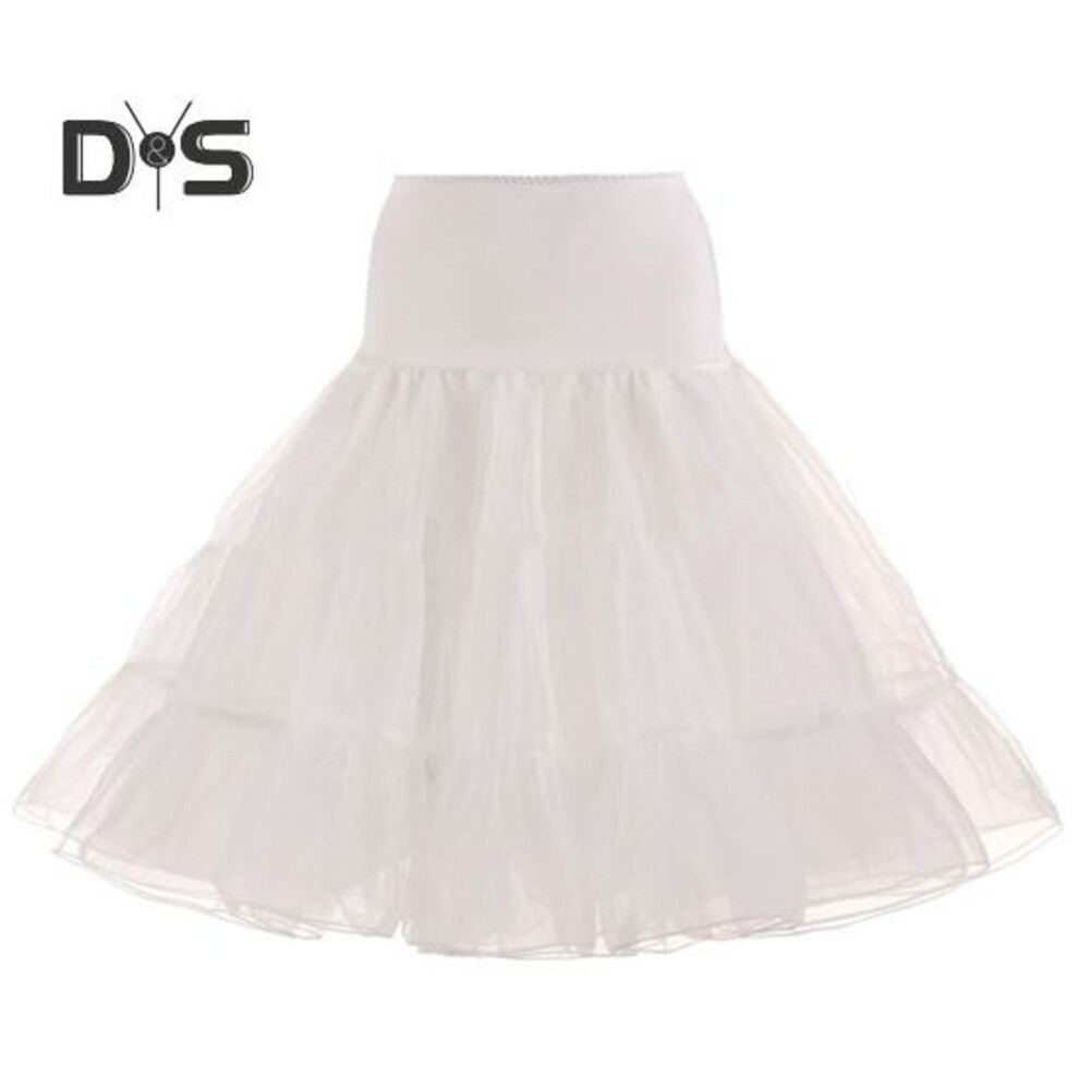 (white, M) Elastic Waist Wedding Crinoline Multi Layers Chic Pure Color Prom Petticoat