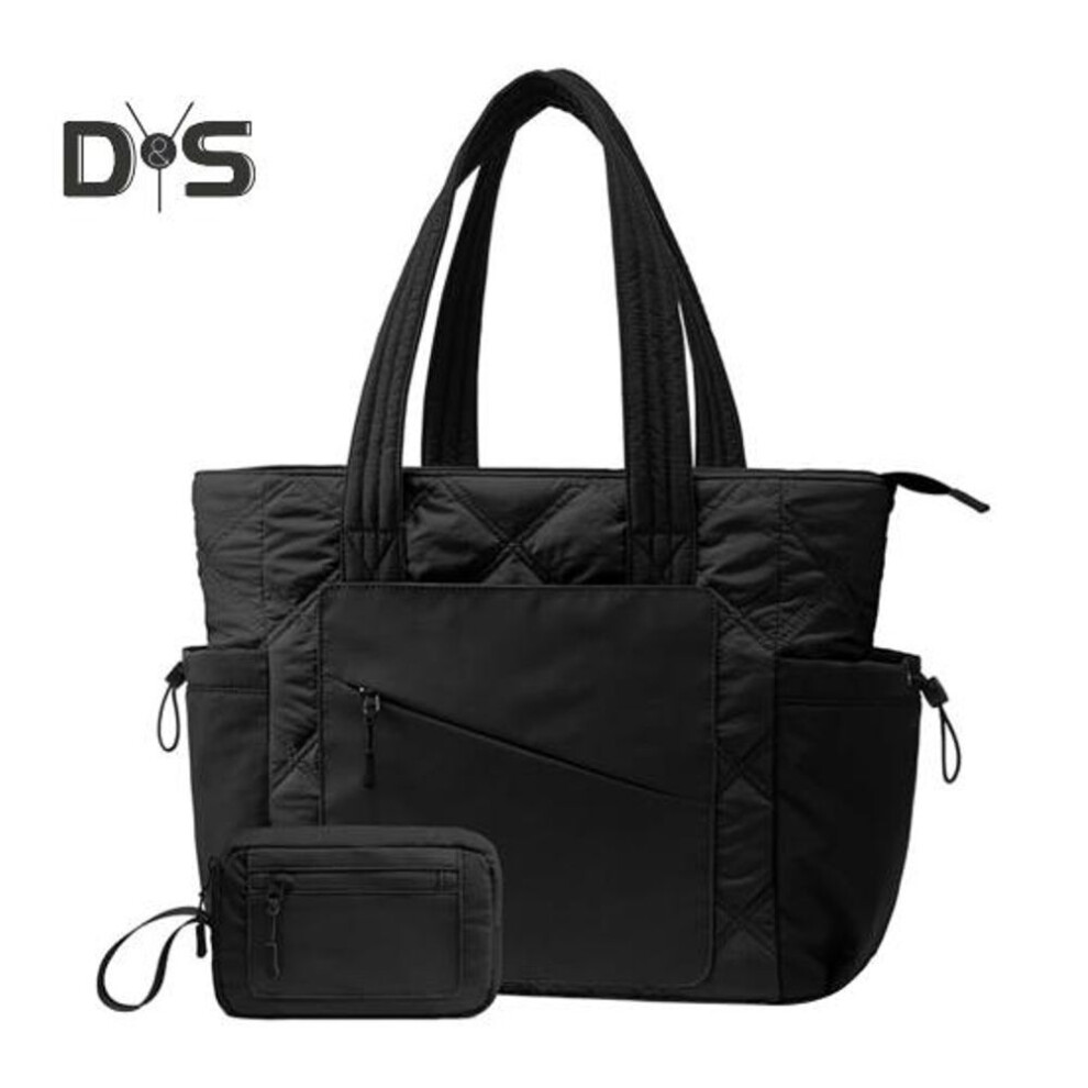 (black) Women's Tote Bag With Cup Holder Color Blocking Clutch Bag Handbag Puffer Bag Quilted Shoulder Bag With Zippered Pockets For Travel Work Street