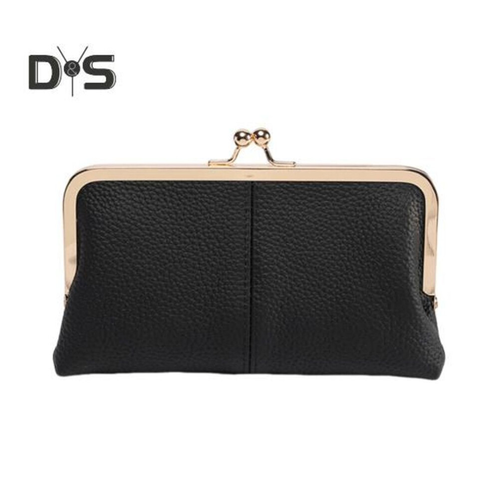 (black) Ladies Clutch Wallet Vintage Kiss Lock Clutch Purse Genuine Leather Travel Purse With Multi-card Slots Card Holder For Date Party Shopping