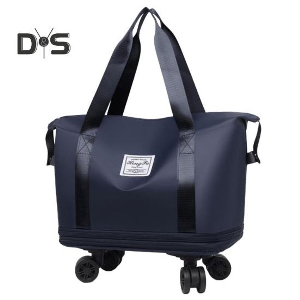 (navy blue) Travel Luggage Bag Trolley Bag With Wheels Waterproof Expandable Overnight Bag Portable Collapsible Weekender Bag For Travel Shopping Gym