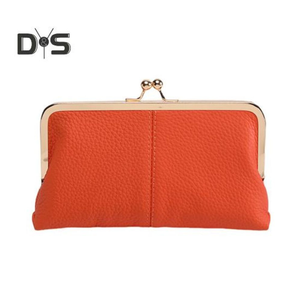 (orange) Ladies Clutch Wallet Vintage Kiss Lock Clutch Purse Genuine Leather Travel Purse with Multi-card Slots Card Holder for Date Party Shopping