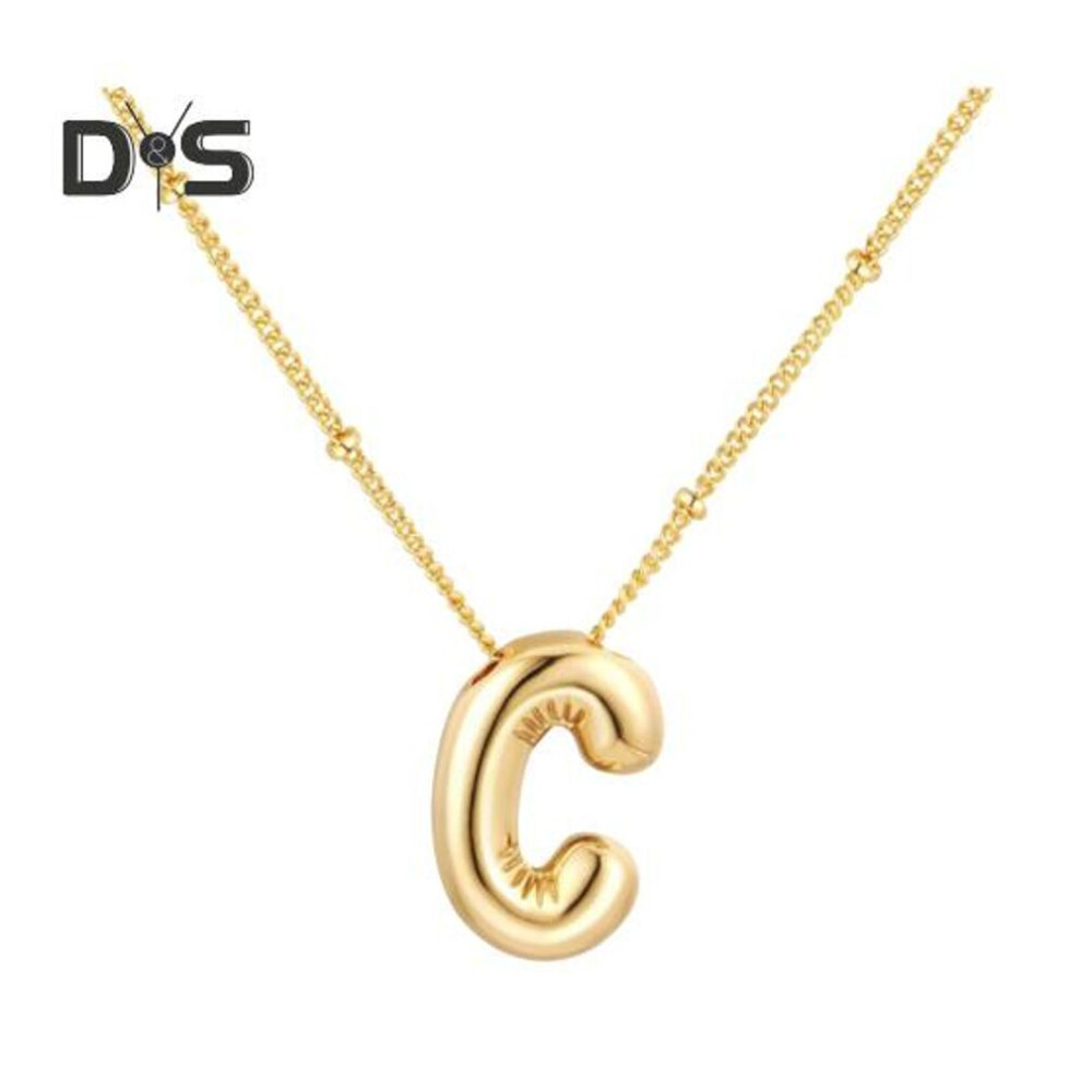 (golden, C) Gold Bubble Letter Necklace For Women Layered Initial Pendant Choker Custom Name Jewelry Gifts For Teens