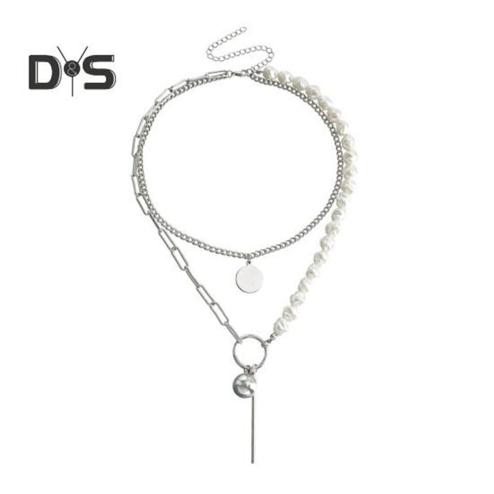 (white) Layered Faux Baroque Pearl Necklace For Women Stacking Beaded Faux Pearl Paperclip Chain Necklace Jewelry For Wife Girlfriend