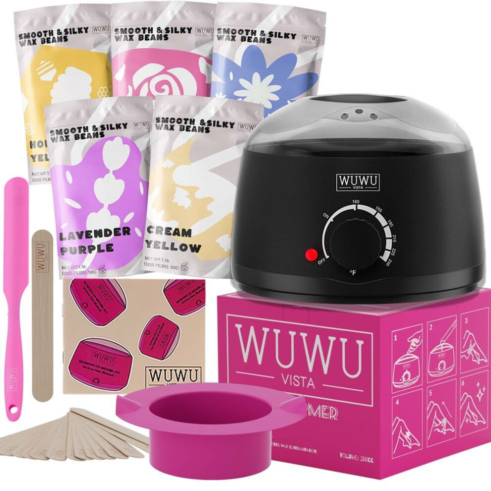 (black, US Plug) Waxing Kit Wuwuvista Hair Removal Hard Wax Kit For Face/brazilian/full Body/bikini/sensitive Skin With Wax Warmer&wax Beads For Women Men(19 Items