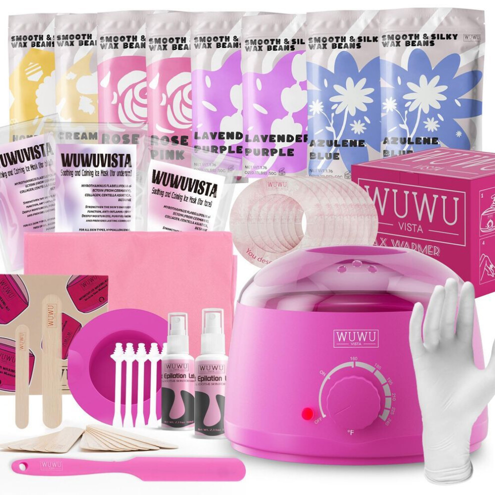 (as the picture, EU Plug) Waxing Kit Wuwuvista Hair Removal Hard Wax Kit With Wax Warmer,waxing Beads For Women Men For Face/brazilian/full Body/bikini/sensitive Skin(79 Items)
