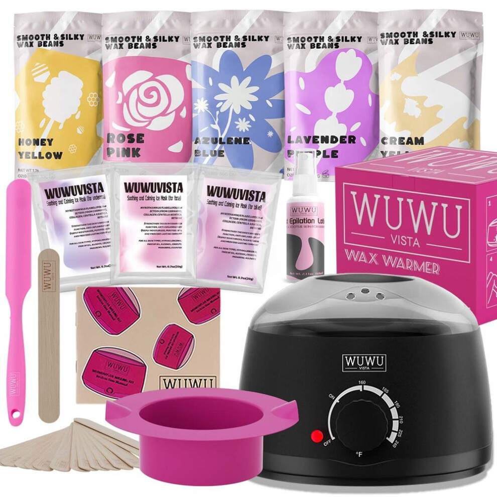 (black, EU Plug) Perfect Halloween Gift Set-WUWUVISTA Waxing kit Hair Removal Hard Wax for Full Body/Face/Underarm/Bikini/Sensitive Skin for Women&Men(23 items)