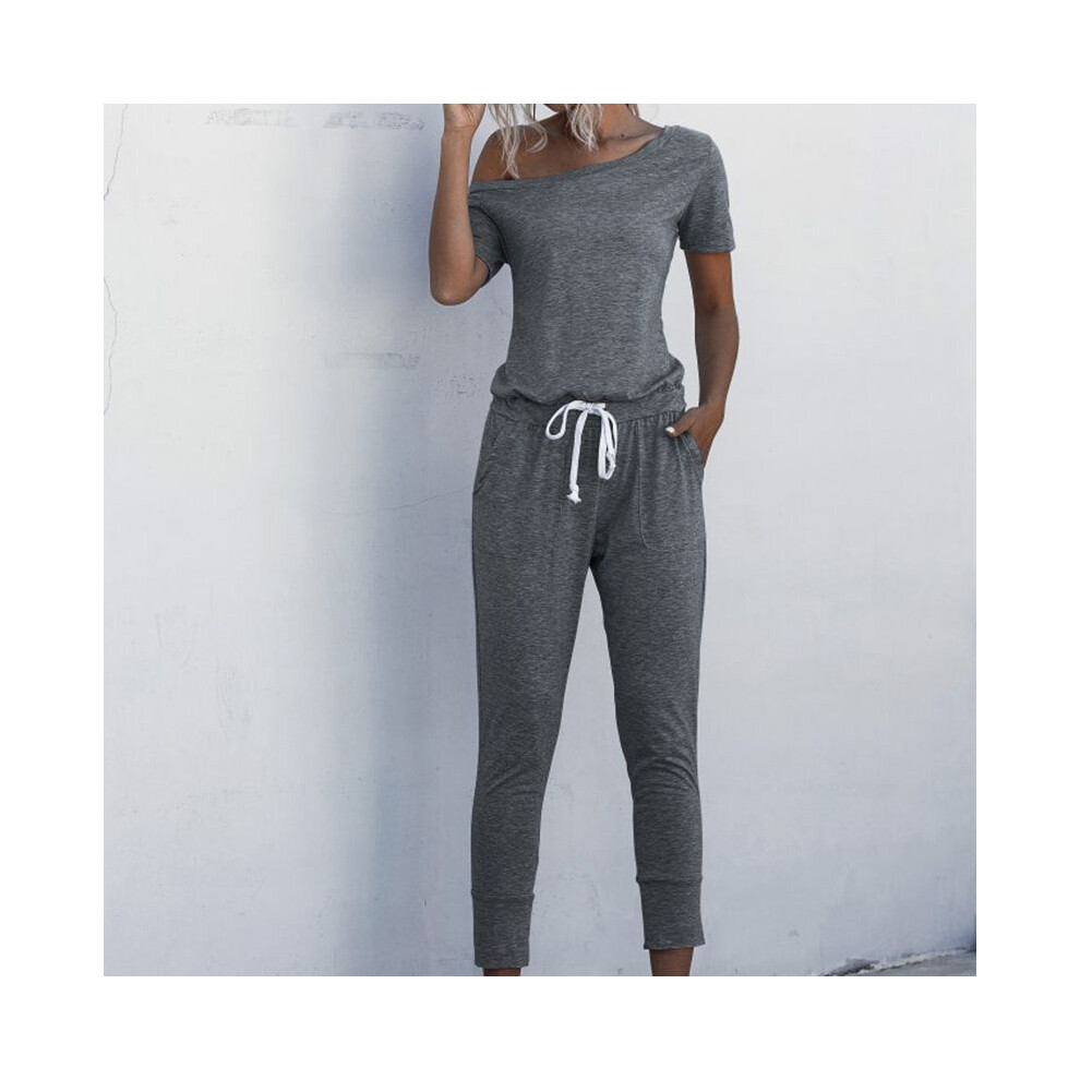 (Dark Gray,XL)Ensemble survêtement sweat femme course gym uni vêtements de détente porter salon