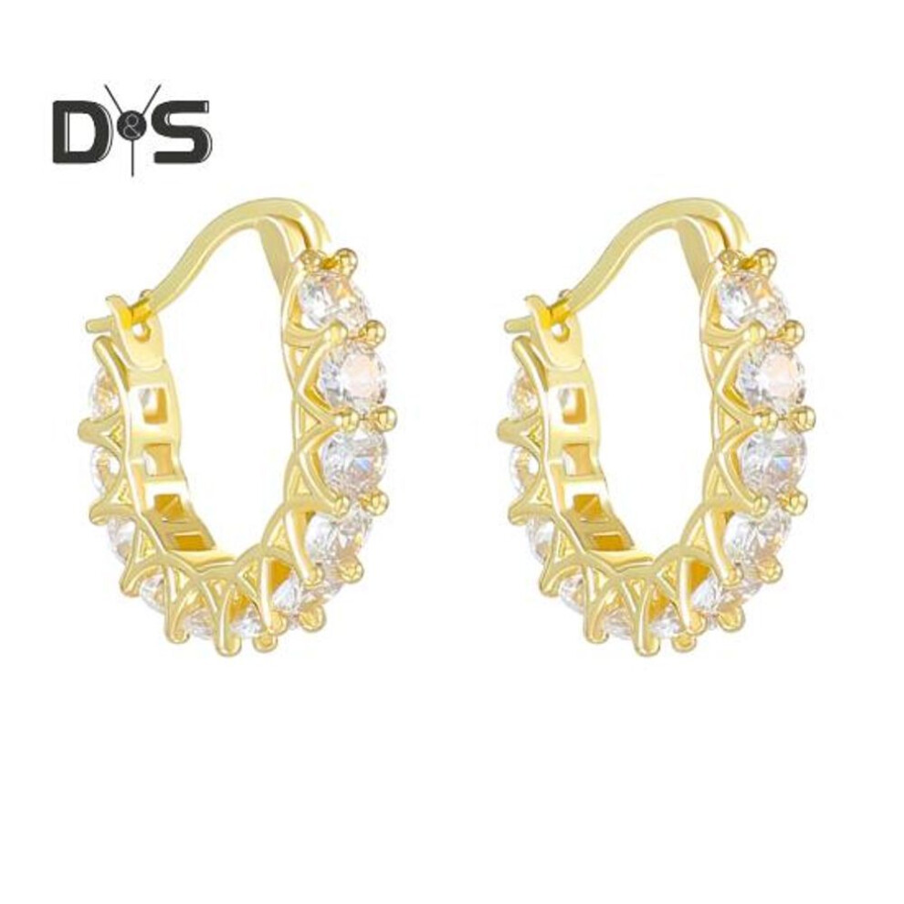 (golden) 1 Pair Women Huggie Earring Cubic Zirconia French Style Small Round Hoop Shape Copper Earring For Parties Wedding Banquet