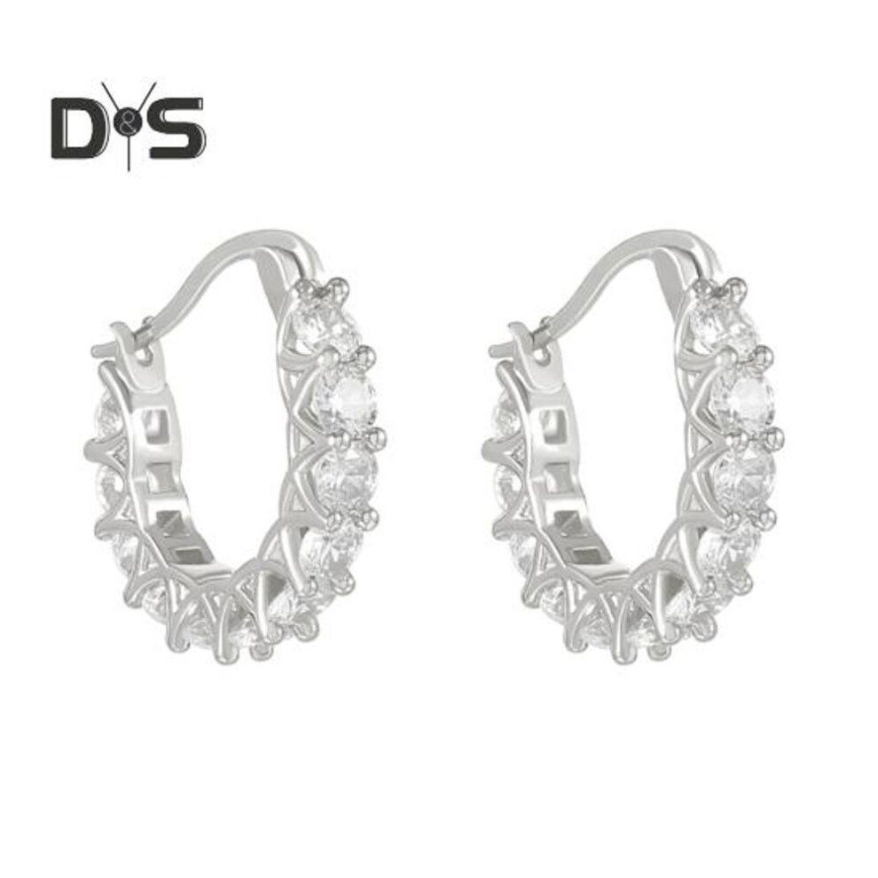 (silver) 1 Pair Women Huggie Earring Cubic Zirconia French Style Small Round Hoop Shape Copper Earring For Parties Wedding Banquet