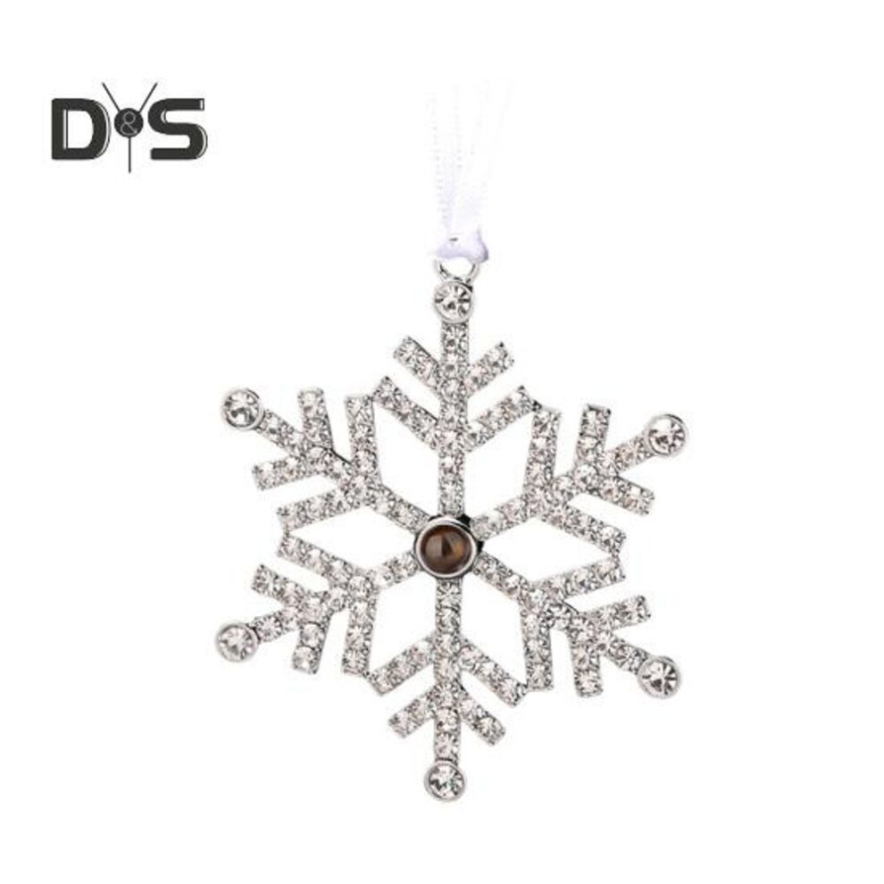 (platinum) Women Snowflake Pendant Necklace Rhinestone Decor Christmas Tree Hanging Pendant 100 Language Projection I Love You Alloy Valentines Day Gift For