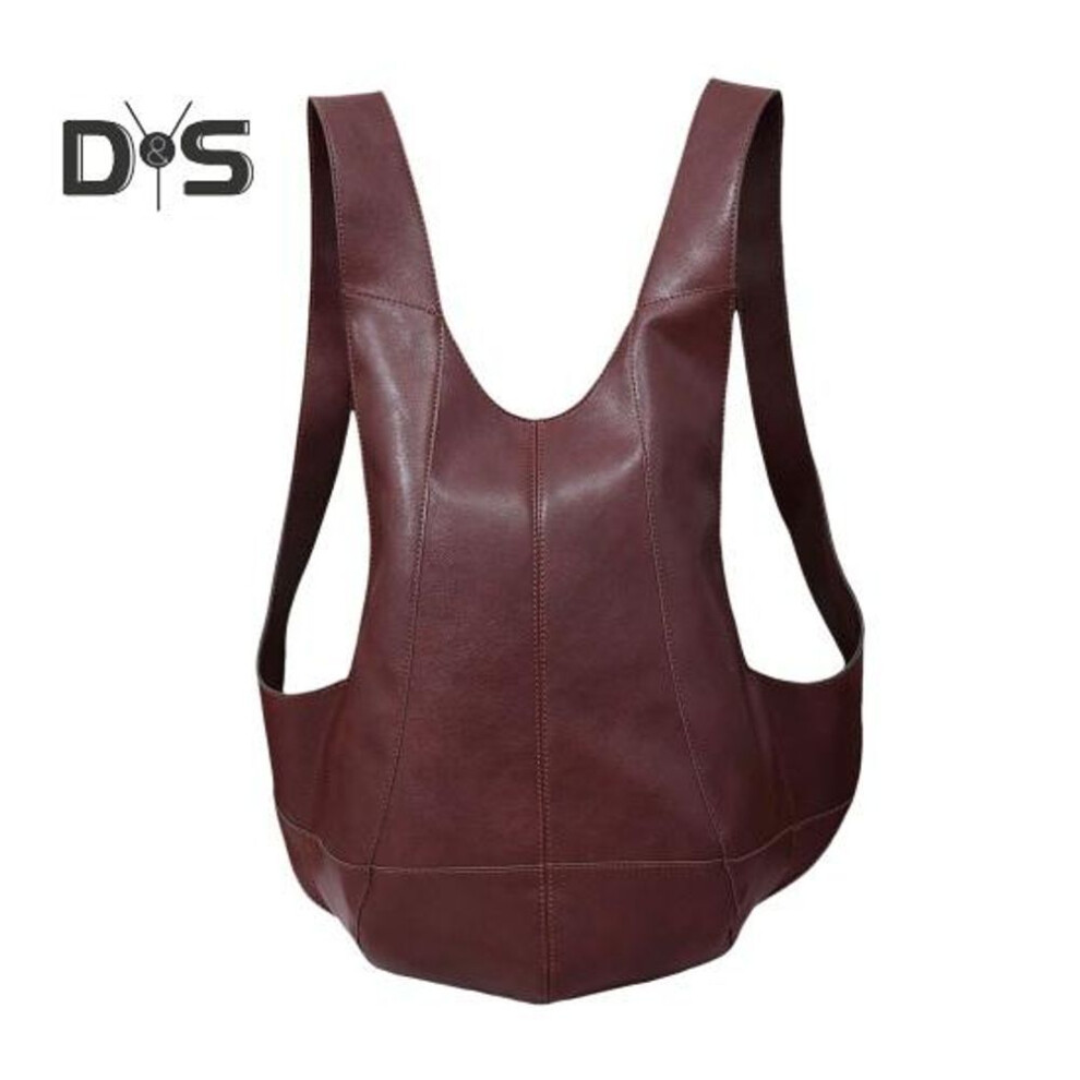 (auburn) Faux Leather Backpack Waterproof Retro Solid Color Wide Shoulder Straps Vest Shape Large Capacity Load-Reducing Bag for School Work Travel