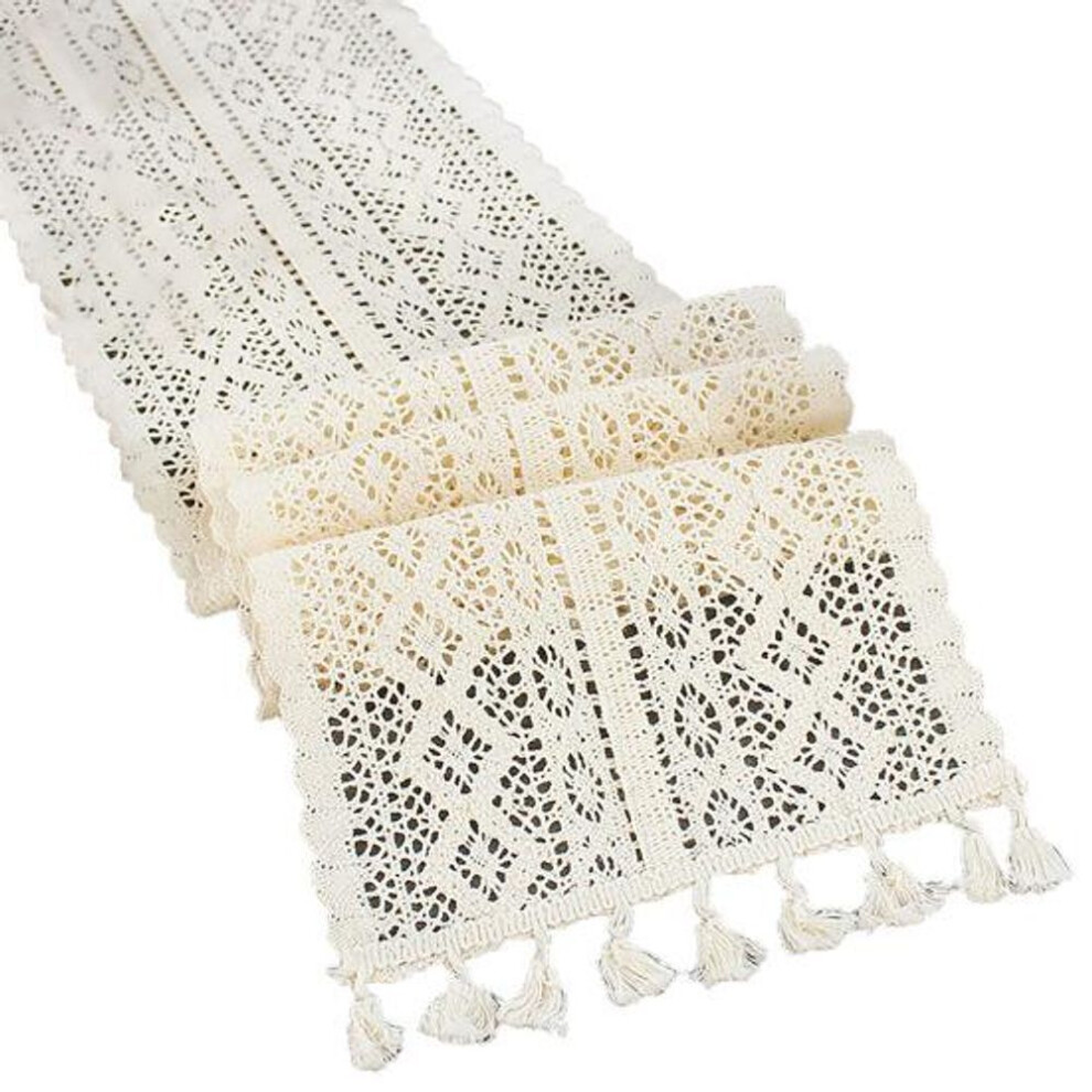 (as the picture, 24*140cm) Solid Color Table Banner Delicate Texture Useful Hollow Multipurpose Decorative Table Cloth