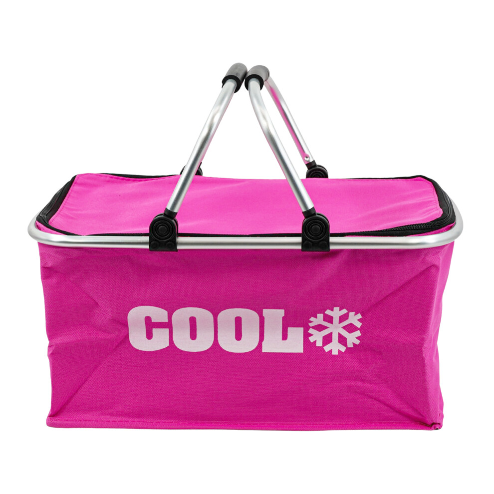(Pink) GEEZY Cooler Bag Picnic Basket Folding Insulated Shopping Hamper Cool Box 35L