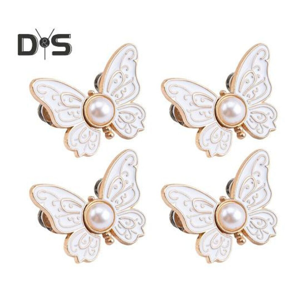 (white) 2 Pairs Pant Waist Tightener Adjustable Butterfly Button Pins Pants Clips Detachable Decorative Waist Buckles for Loose Jeans Pants Skirts