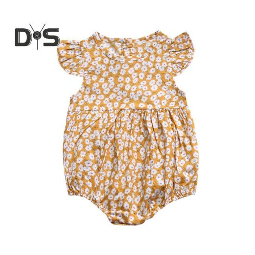 (yellow, 80 cm) Baby Girls Floral Jumpsuit Bodysuit Breathable Sleeveless Romper Onesie Summer Outfit Clothes For Newborns 0-24m