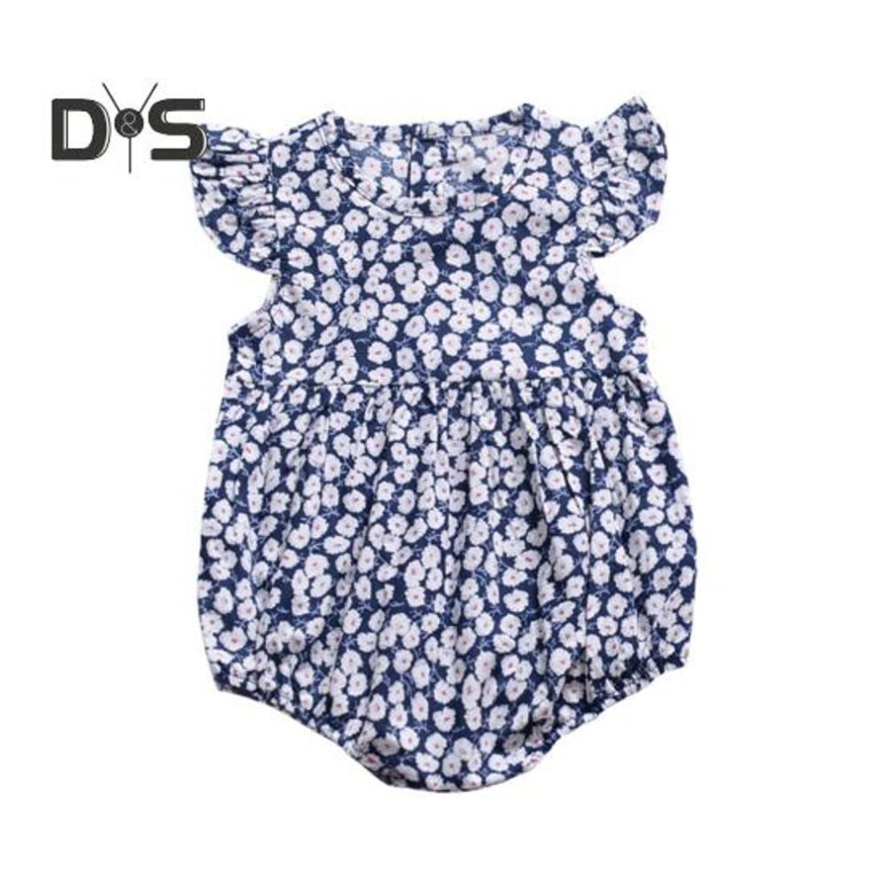 (blue, 90 cm) Baby Girls Floral Jumpsuit Bodysuit Breathable Sleeveless Romper Onesie Summer Outfit Clothes For Newborns 0-24m