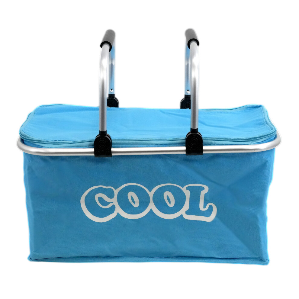 Geezy (Blue) Cooler Bag Picnic Basket Folding Insulated Shopping Hamper Cool Box 35L