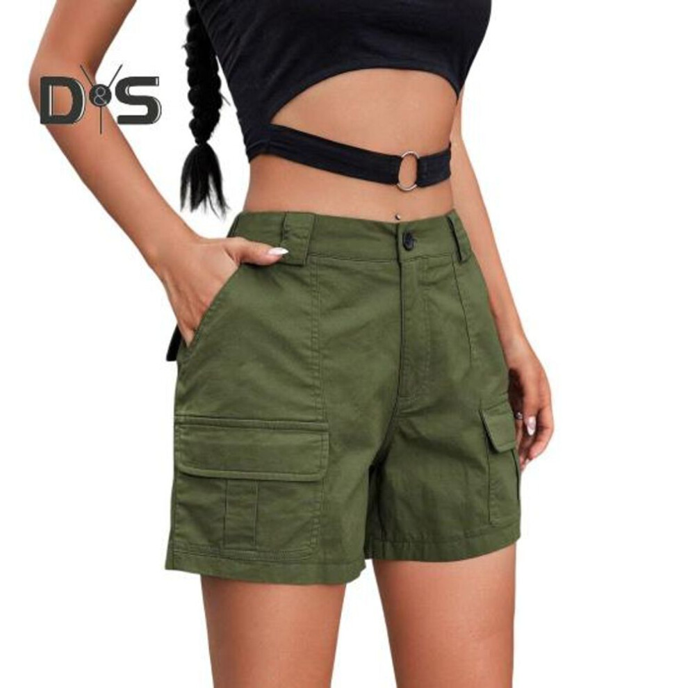 (army green, M) Women's Cargo Shorts Casual Knee Length Bermuda Cargo Shorts With Pockets Summer Baggy Wide Leg Hiking Outfits