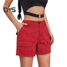 (red, L) Women's Cargo Shorts Casual Knee Length Bermuda Cargo Shorts with Pockets Summer Baggy Wide Leg Hiking Outfits