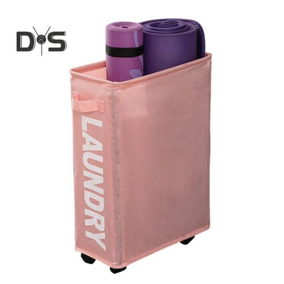 (pink) Laundry Basket With Wheels Easy Movement Large Capacity Foldable Design Waterproof Laundry Basket Dirty Clothes Hamper