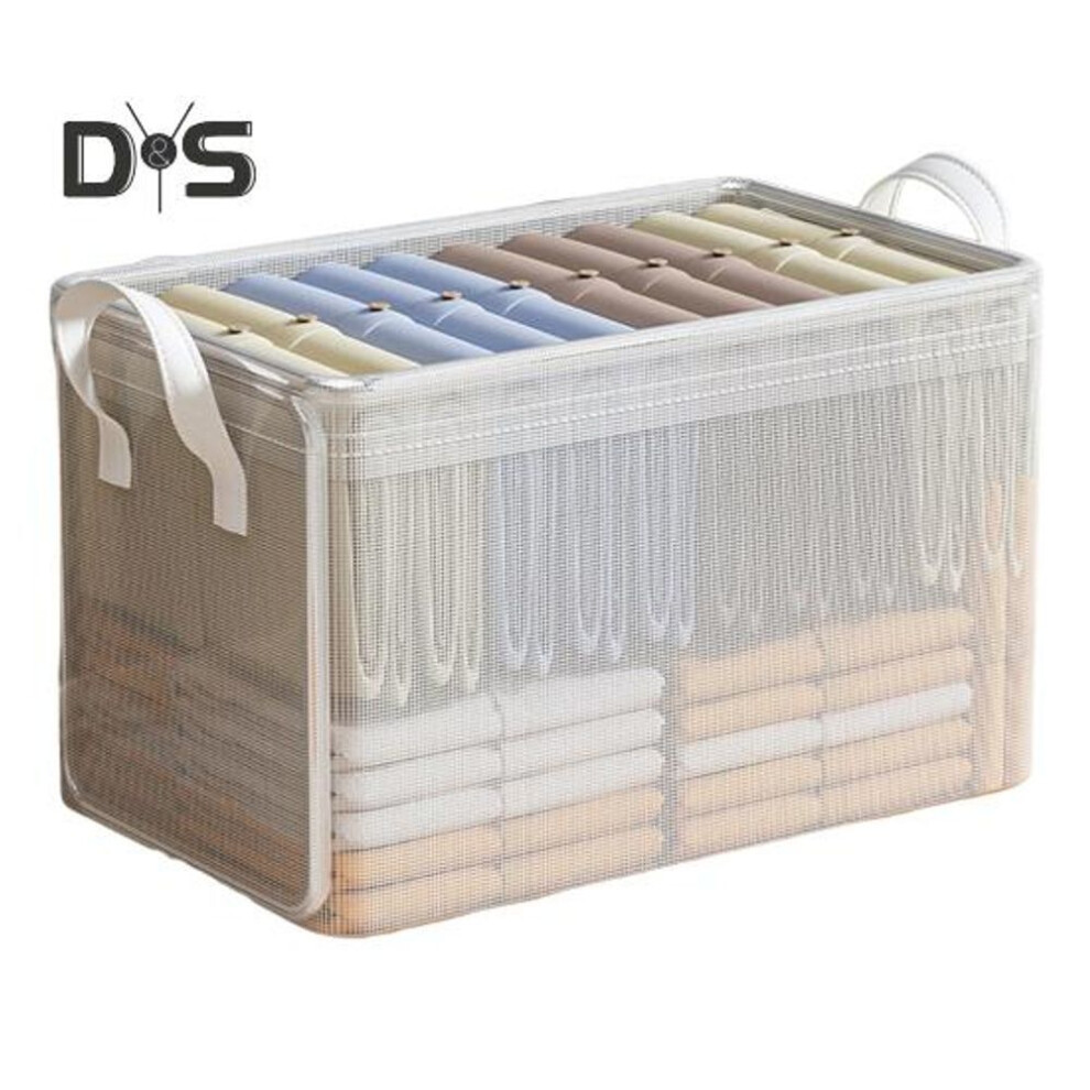 (as the picture, XL) Foldable Storage Basket With Handle Large Capacity Transparent Visible Anti-wrinkle Foldable Design Clothes Toys Wardrobe Storage Box