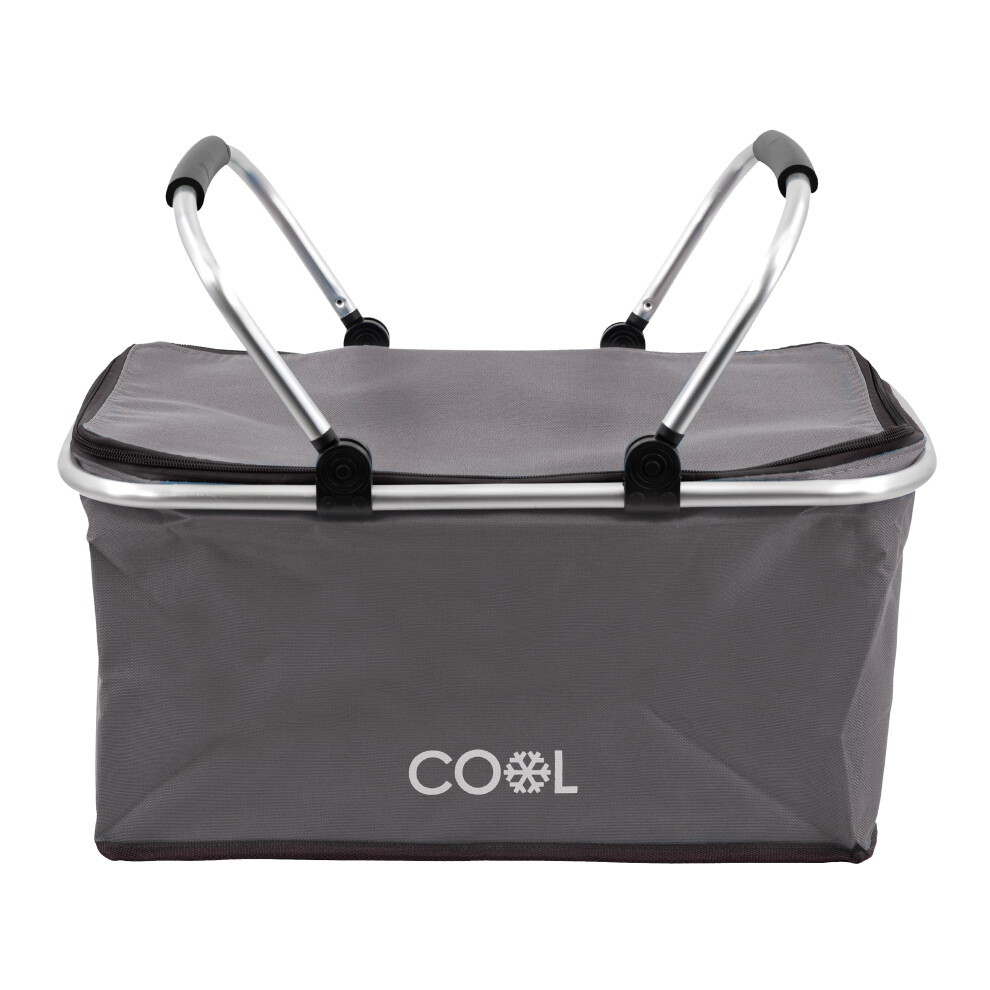 (Grey) GEEZY Cooler Bag Picnic Basket Folding Insulated Shopping Hamper Cool Box 35L