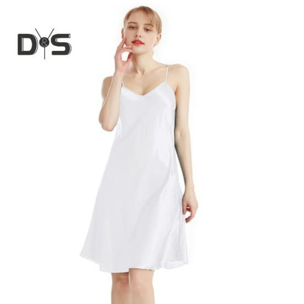 (white, 4XL) Women's Satin Chemises Nightgown Sexy Silky Slip Sleepwear Spaghetti Strap Mini Nightdress Summer Sleeveless V Neck Nightwear