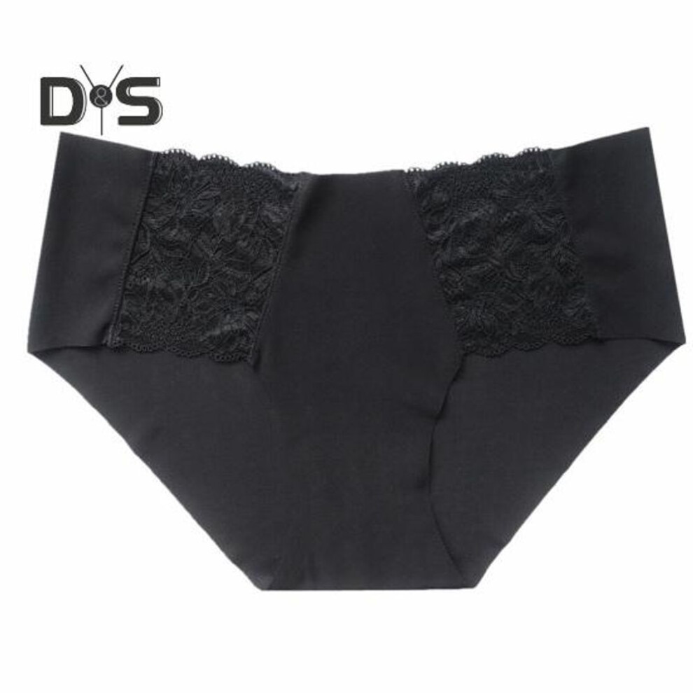 (black, L) Women's Lace Underwear Seamless Low Waist Briefs Soft Stretchy No Show Bikini Panties Female Invisible Slip Underpants