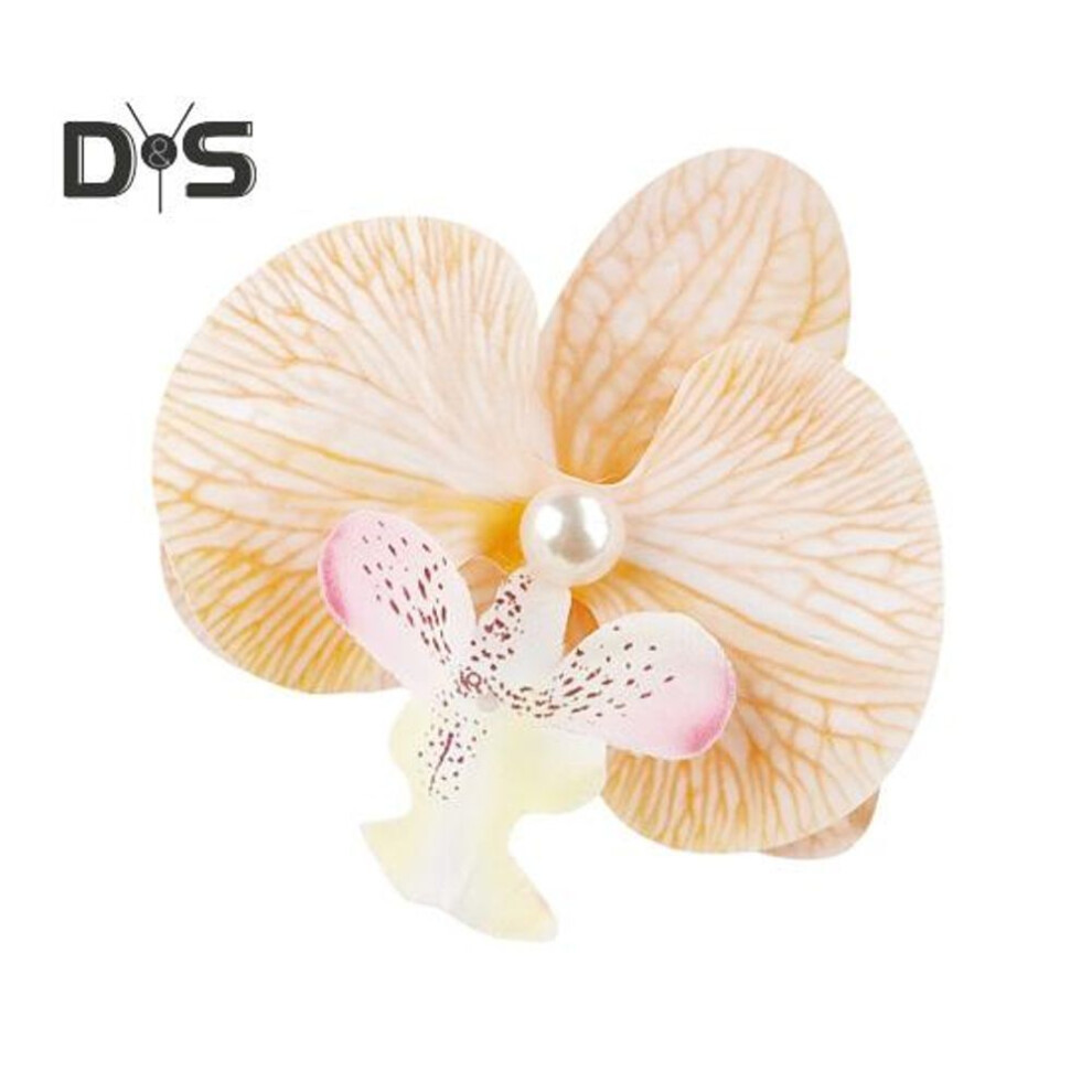 (yellow) Artificial Moth Orchids Hair Clip Bohemia Hawaiian Faux Pearl Simulated Flower Duckbilled Clamp Hairpin Hair Barrette Women Hair Accessories Headwear