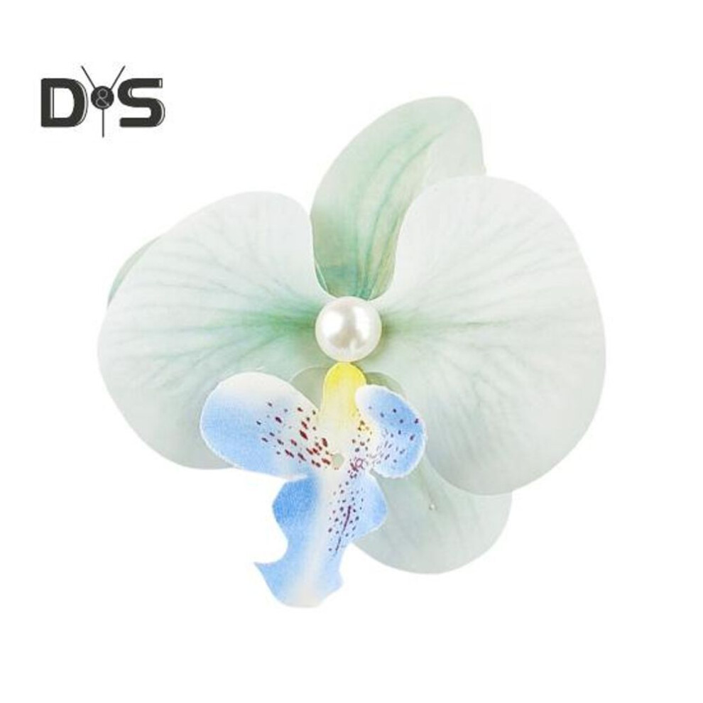 (cyan) Artificial Moth Orchids Hair Clip Bohemia Hawaiian Faux Pearl Simulated Flower Duckbilled Clamp Hairpin Hair Barrette Women Hair Accessories Headwear